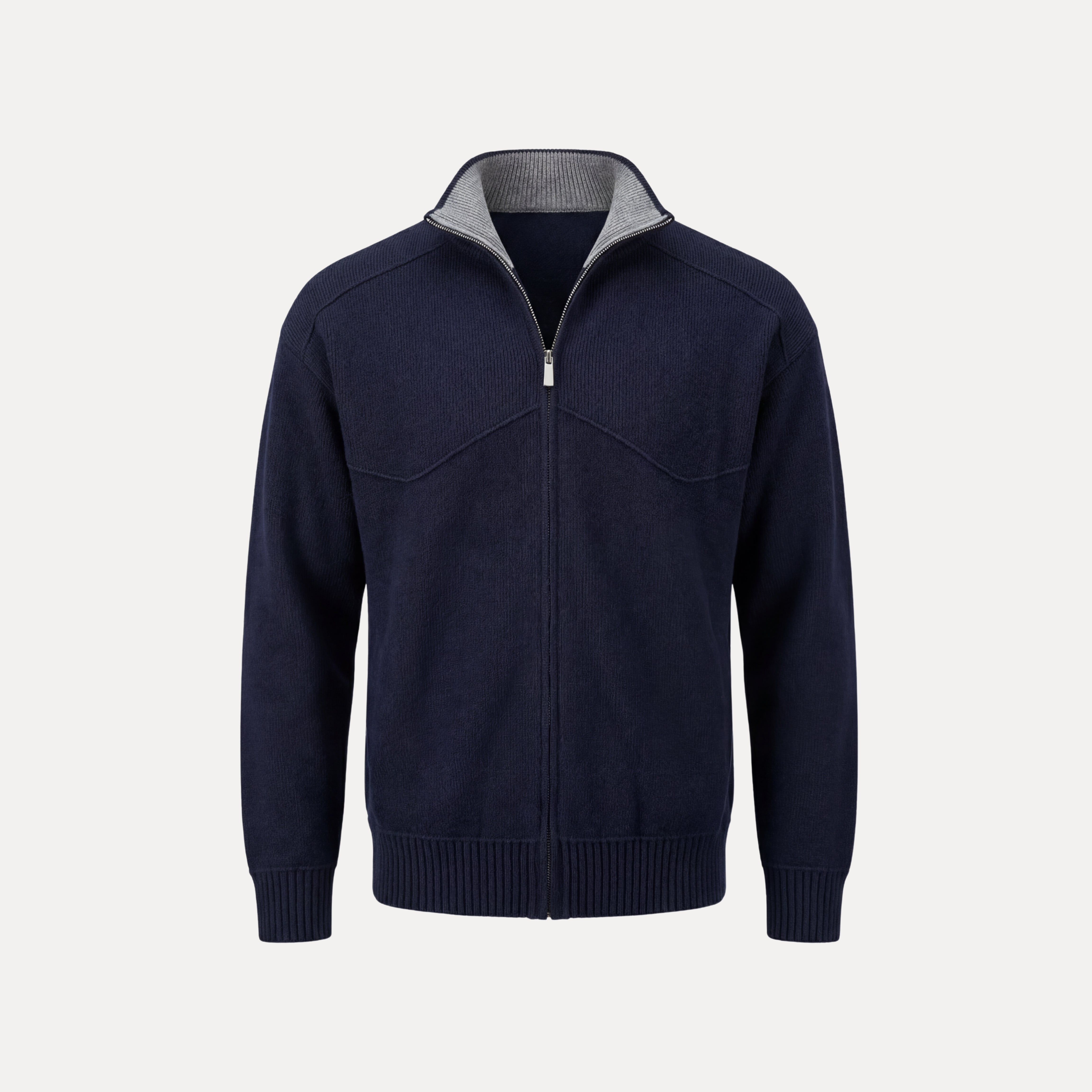 Contrast Collar Zip Sweater