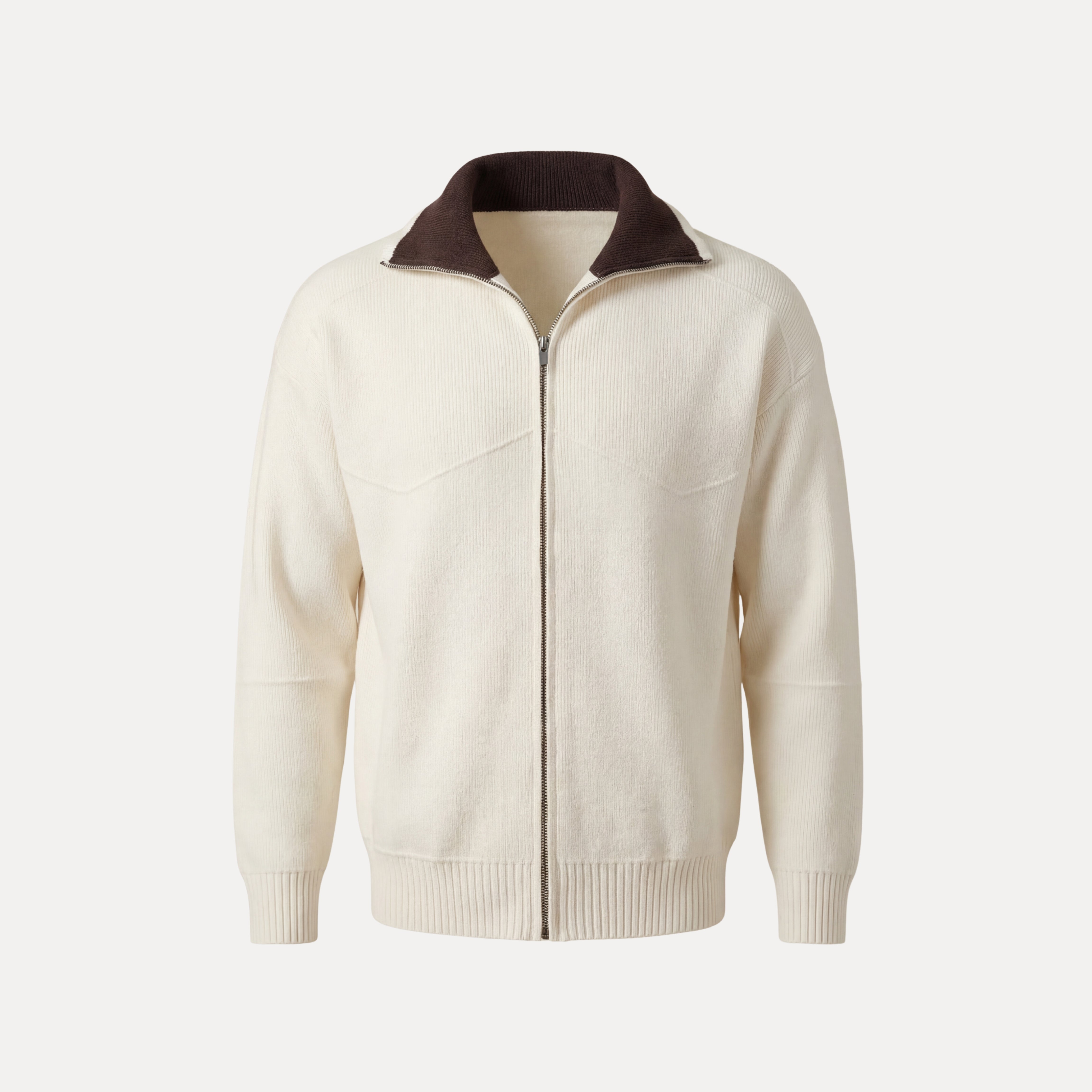 Contrast Collar Zip Sweater