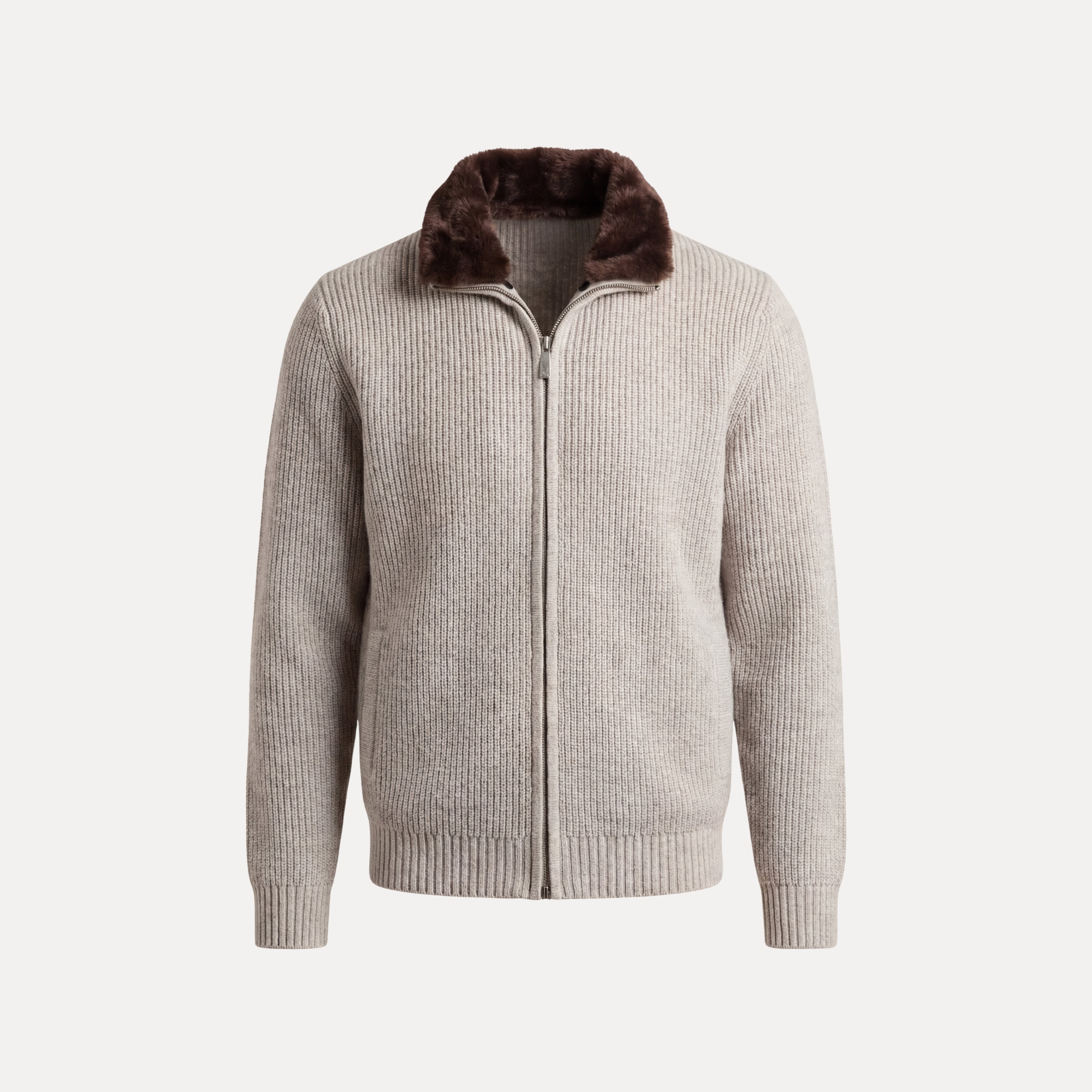 Fur Collar Zip Sweater