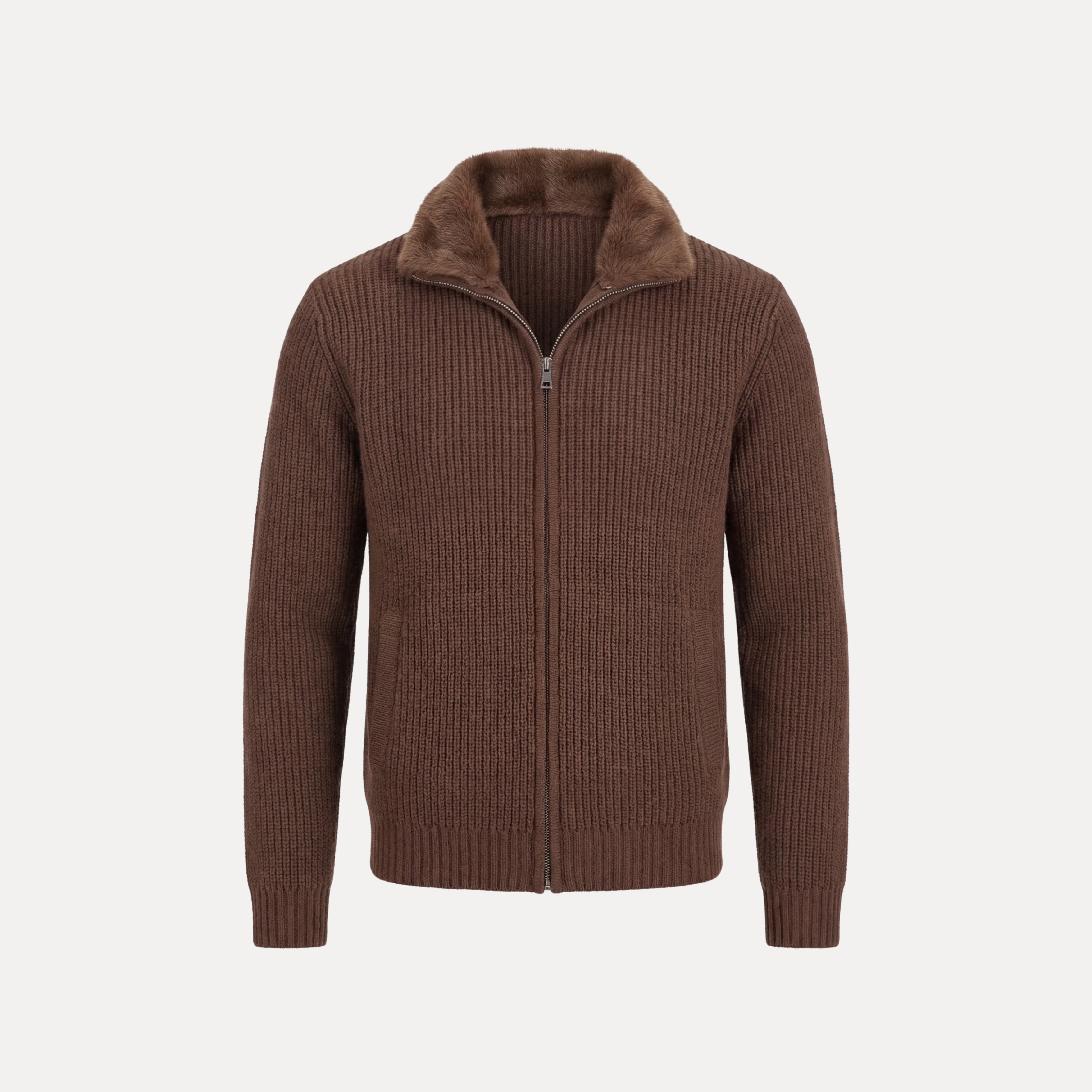 Fur Collar Zip Sweater